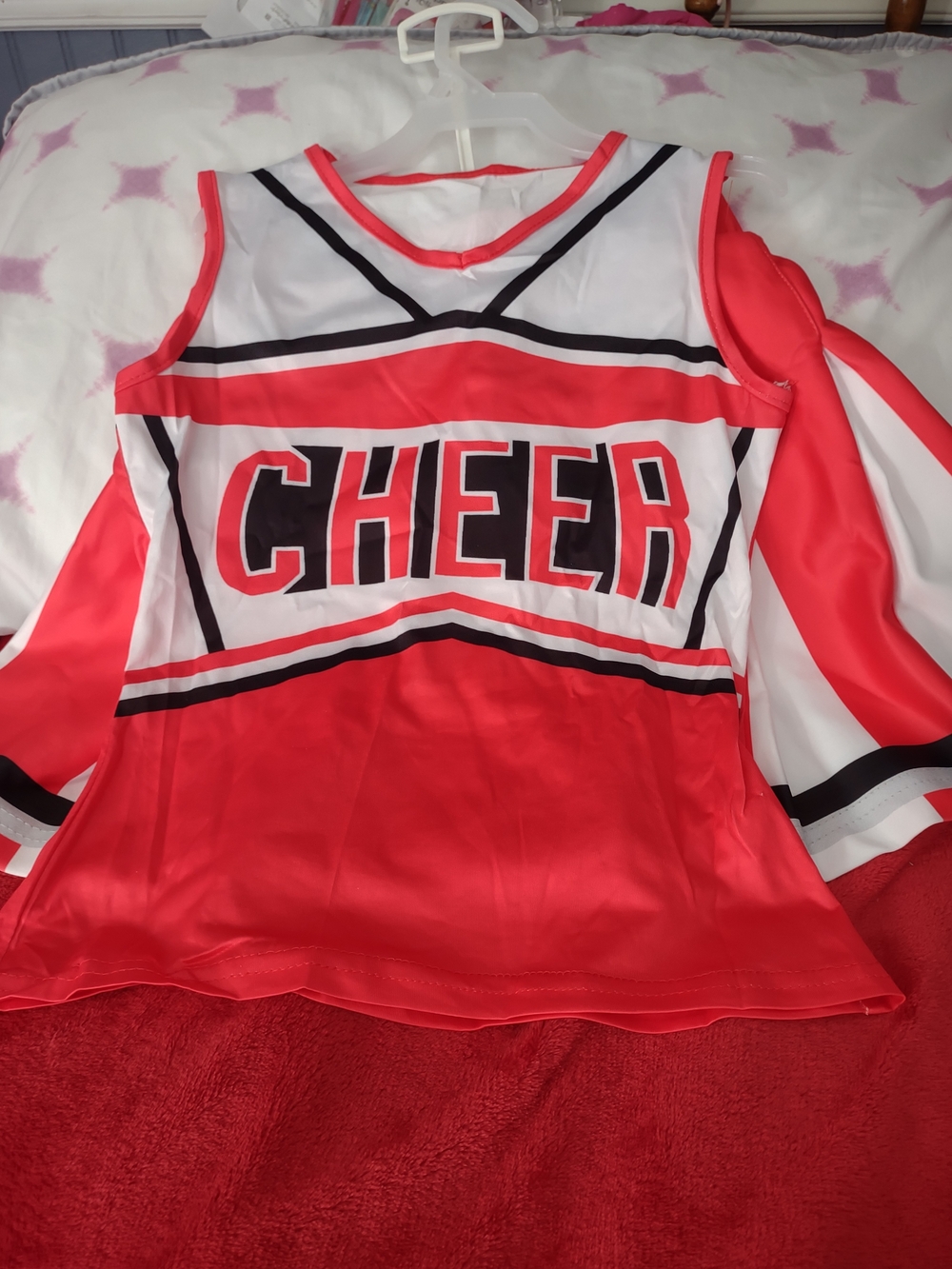 Girls 7\8 Large Red Cheerleader Costume Outfit Skirt Top And Poms